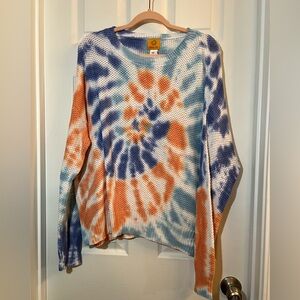 👗 Ruby Rd. Tie-Dye Crew Neck Sweater - Blue and Orange size xlarge
